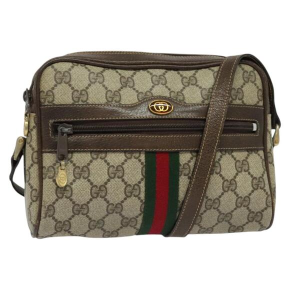 GUCCI GG Supreme Web Sherry Line Shoulder Bag Pvc Beige Gold - Picture 1 of 16